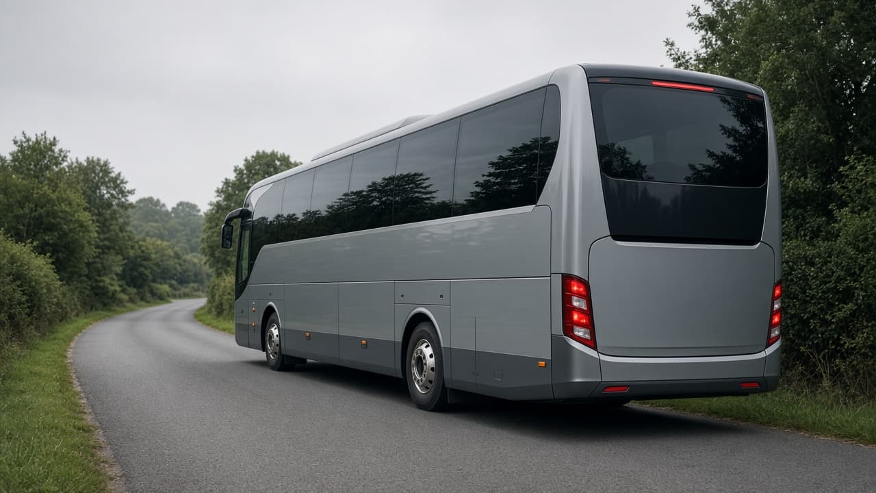 A coach on a quiet Irish road. Supporting photograph; plate area not shown.